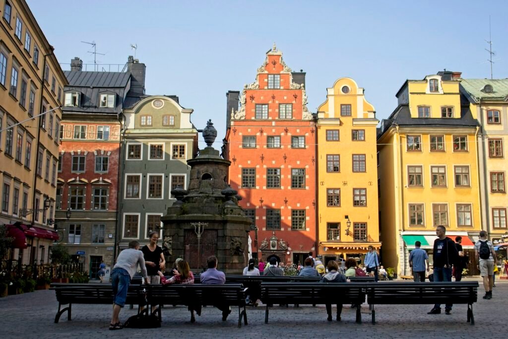 Colourful merchant houses on Stortorget square in Gamla Stan, Stockholm