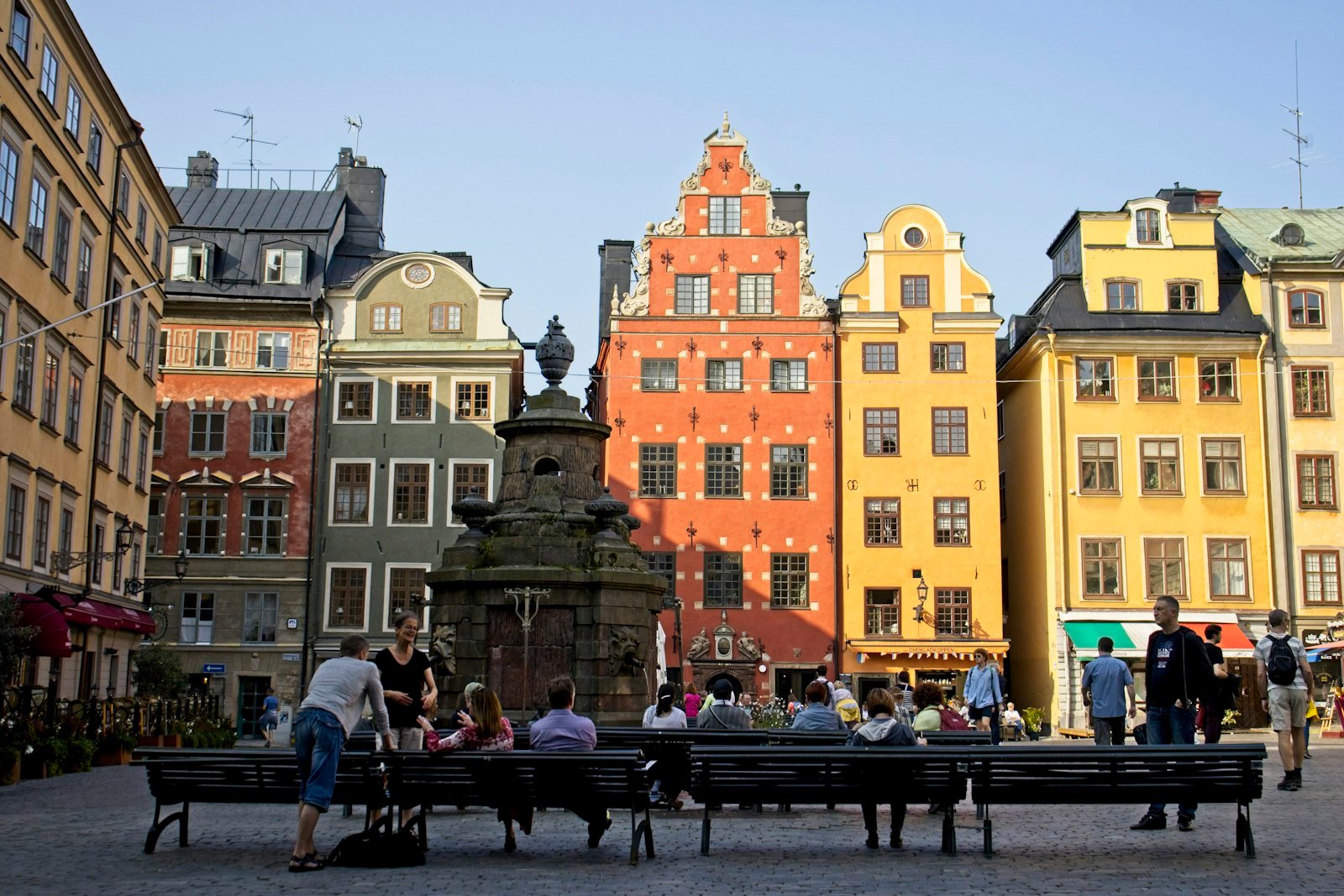Colourful merchant houses on Stortorget square in Gamla Stan, Stockholm